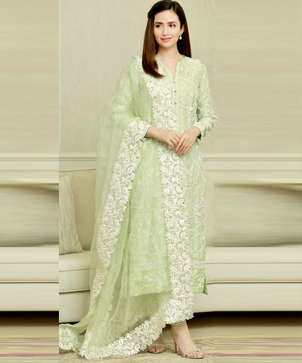 Lawn 3Pc Embroidered With Organza Embroidered Dupatta-1058